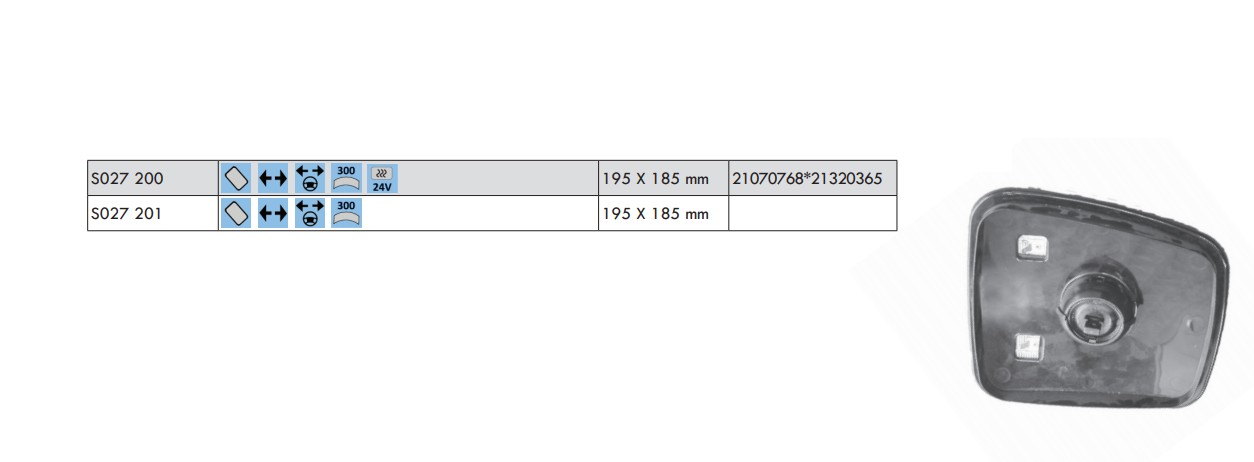 AYNA CAMI PERON VOLVO FH II KUCUK R/L SOKETSIZ  24V 2007 > 20567670-20455986-21320383